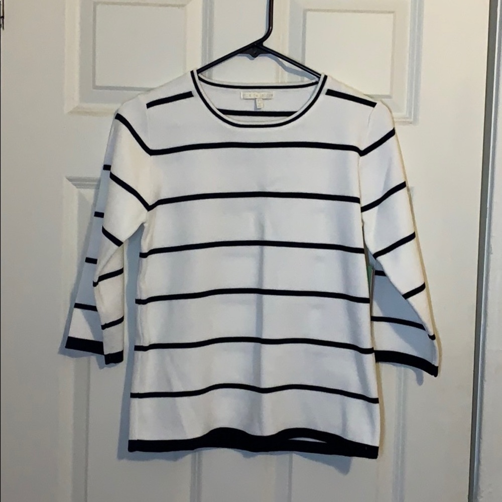 White mid sleeve shirt with black stripes